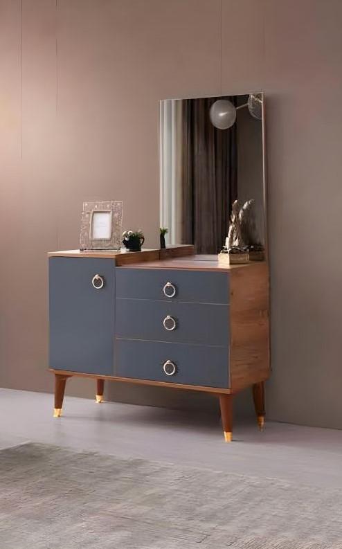 Dressing Table with Mirror Modern Design for Bedroom in Two Tone Grey Brown