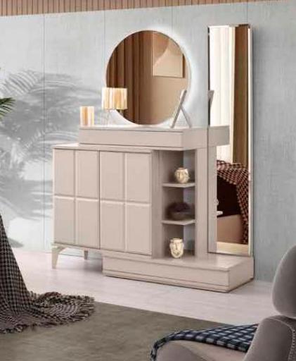 Dressing Table with Mirror Luxury Designer Monochrome Modern Bedroom Beige