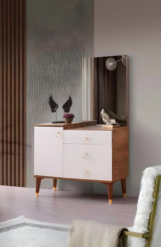 Chest of Drawers with Mirror Modern Style Rectangular Design in Two Tone White Brown