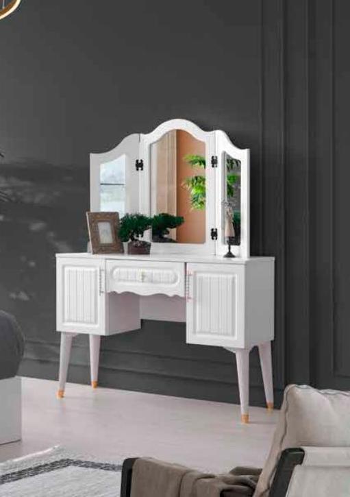 Dressing table with mirror classic style rectangle design bedroom white