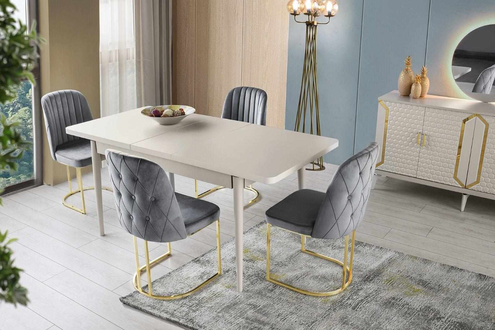 Dining Room Set 5 Pieces Plain Dining Table Chairs Modern Rectangular Shape Design Grey