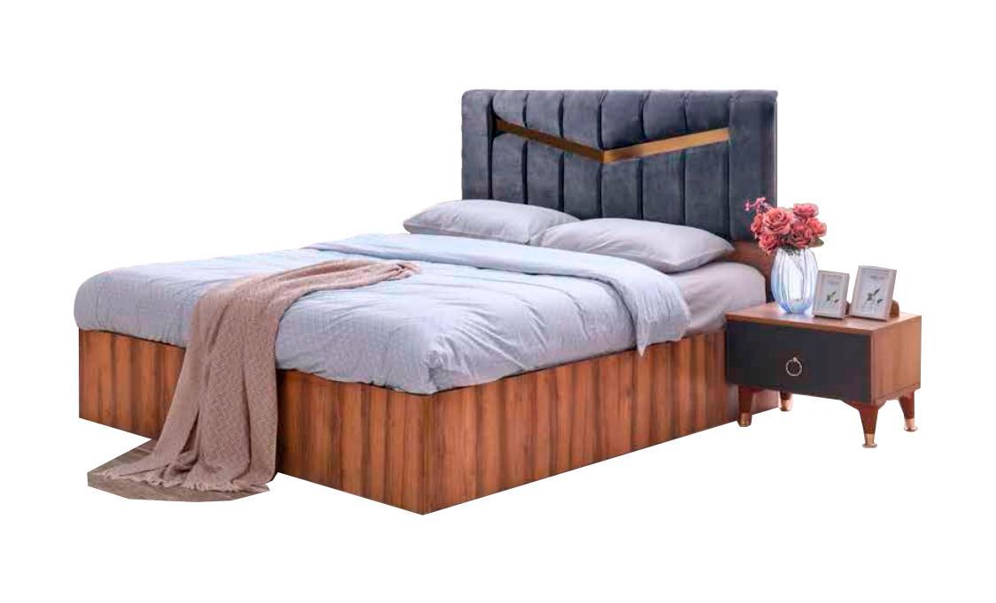 Bed Rectangular Brown Two Tone Modern Design Bedroom Double Bed Grey