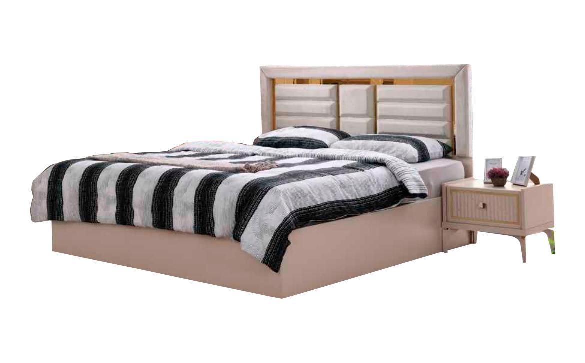 Modern Bed for Bedroom Rectangular Design Double Bed Style Beige