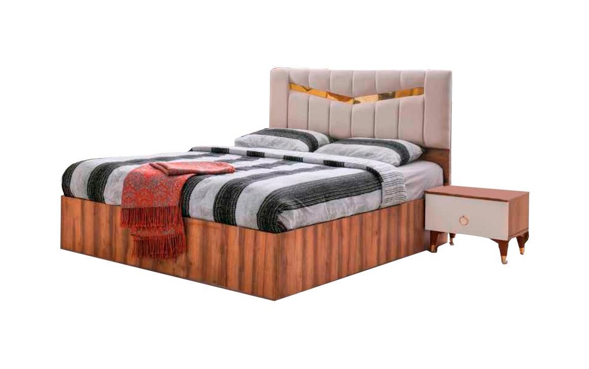 Modern Bed Rectangular Style Bedroom Textile Design Two Tone Brown Beige