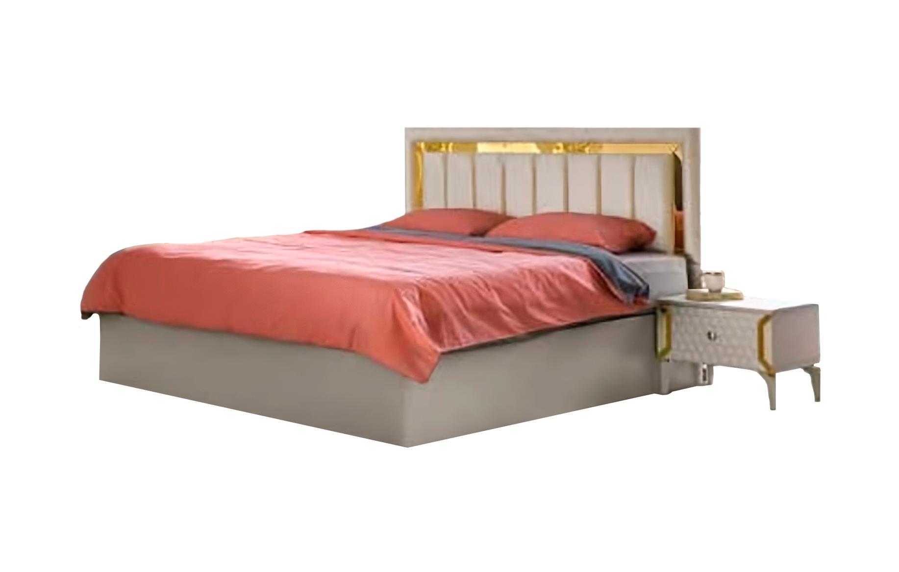 Bedroom Double Bed Modern Rectangular Design Style Bed Beige