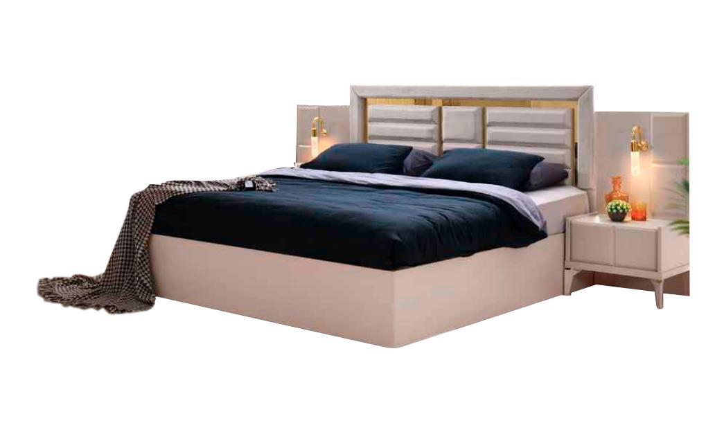 Bedroom set bed 2x bedside tables plain modern design style beige