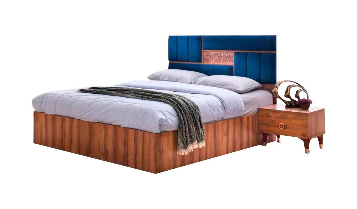 Bedroom Double Bed Modern Design Rectangular Bed Two Tone Brown Blue