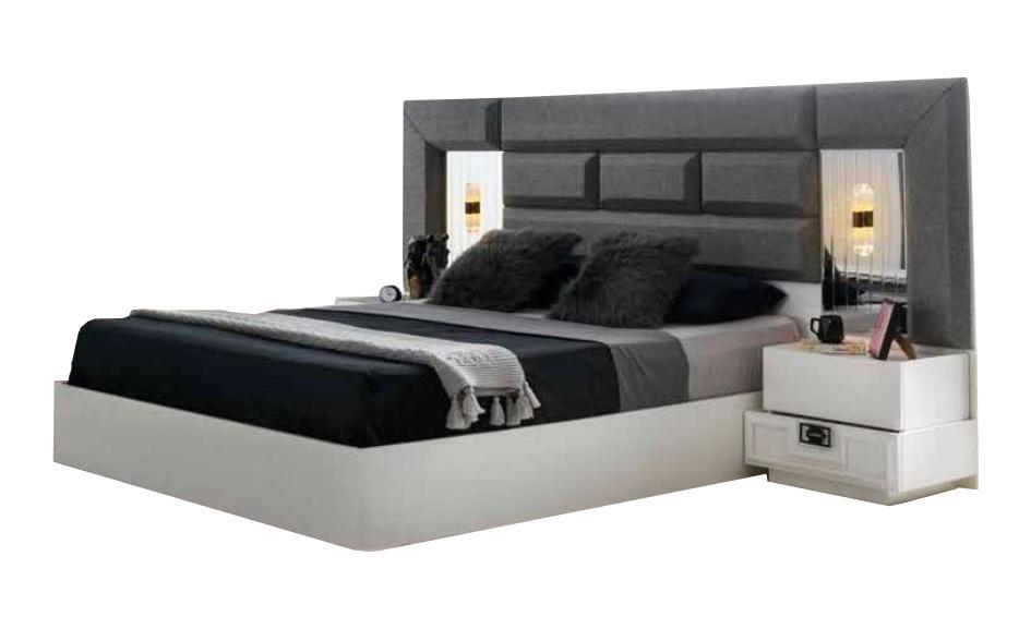 Bed Modern Rectangular Design Two Tone Bedroom Double Bed Grey White