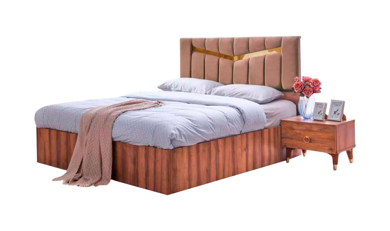 Bed Modern Rectangular Design Bedroom Double Bed Plain Style Brown