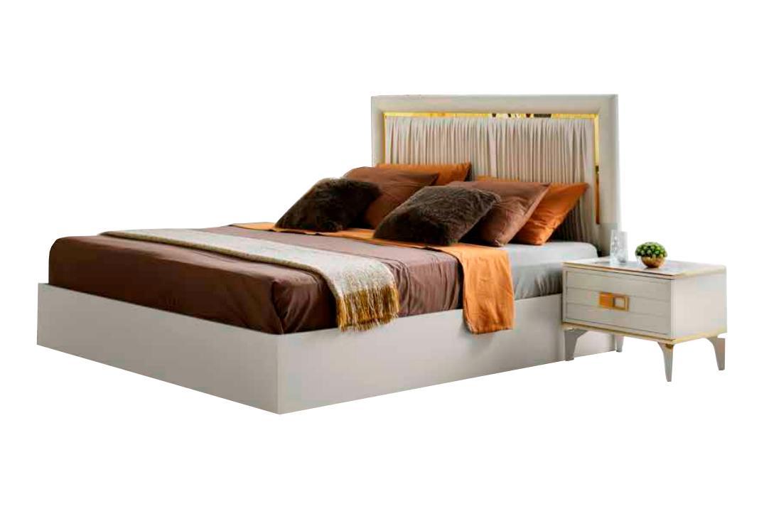 Modern Design Bedroom Bed Rectangular Textile Bed Plain Style White