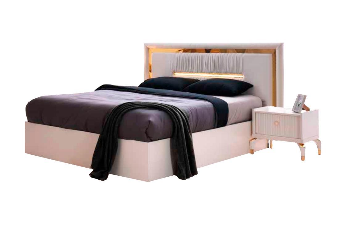 Modern Design Style Bed Rectangular Bedroom Double Bed White