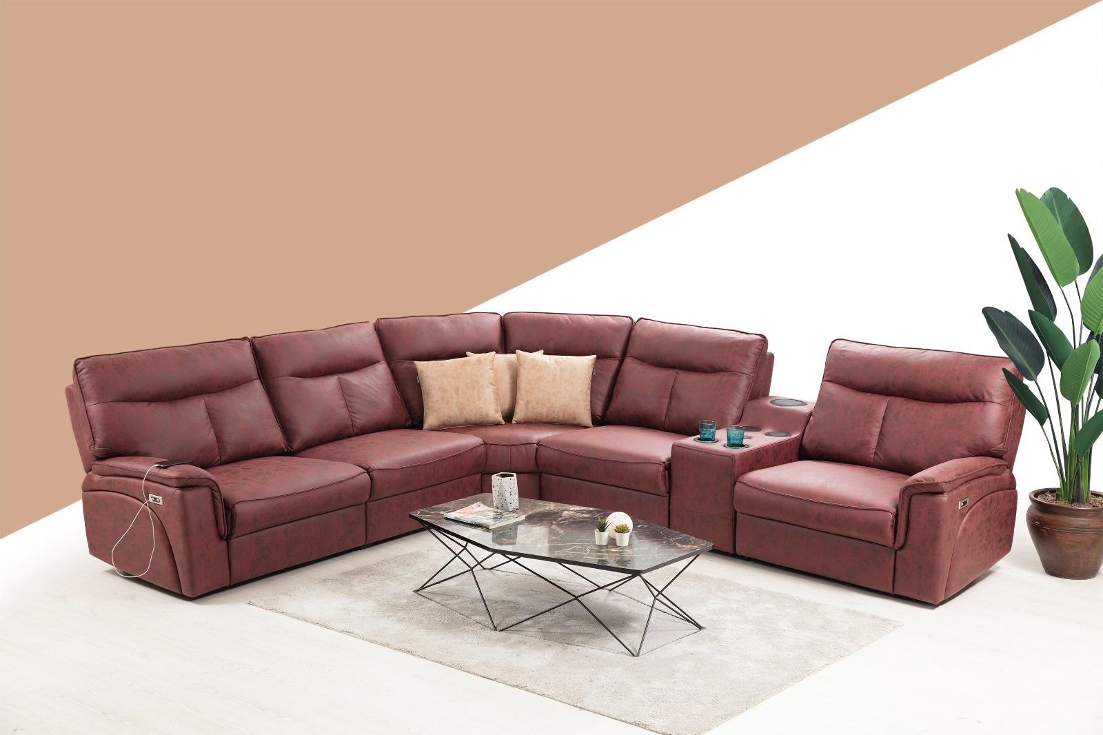 Corner sofa L-shape design living room luxury seating modern red upholstered furniture