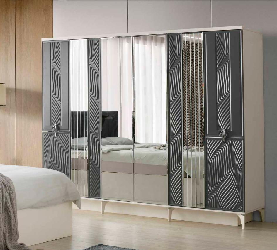 Rectangular Wardrobe Two Tone Modern Style Bedroom Cabinet Grey White