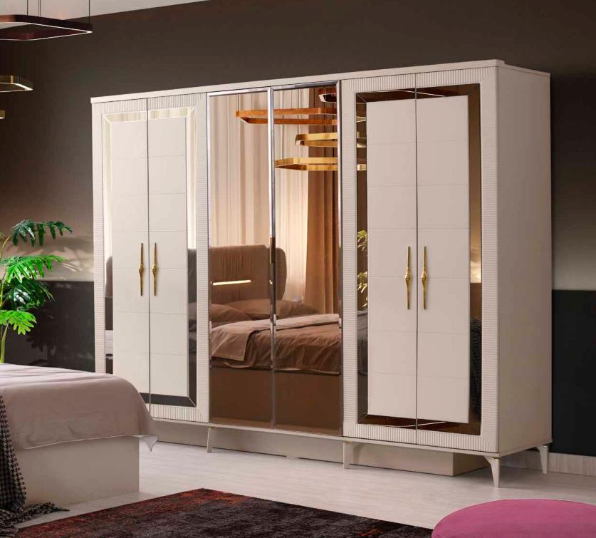 Wardrobe Rectangular Modern Design Two Tone Bedroom Beige Gold