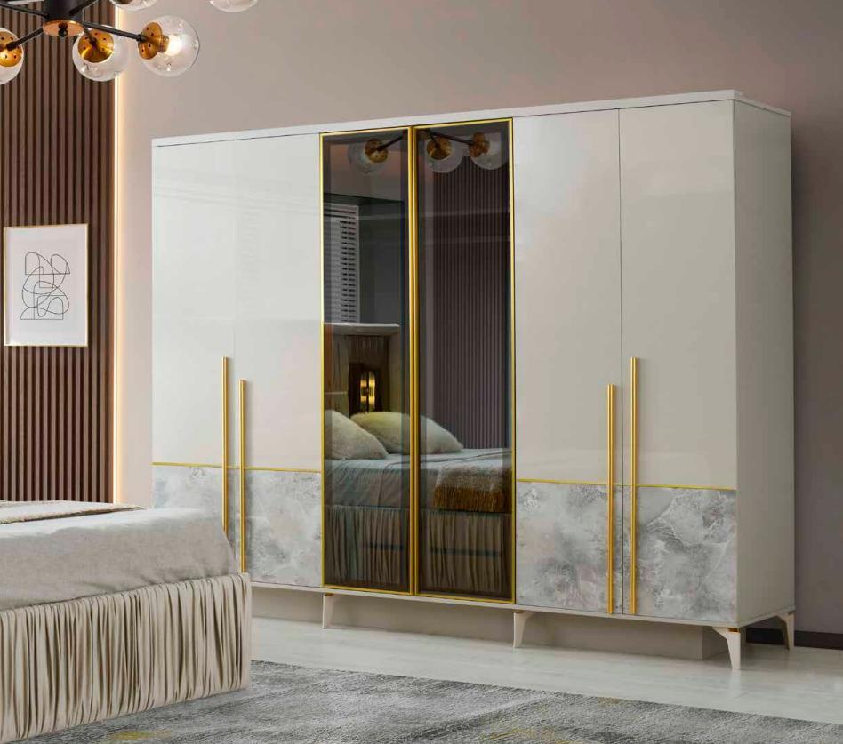 Wardrobe Patterned Bedroom Modern Design Rectangular Shape Style Beige