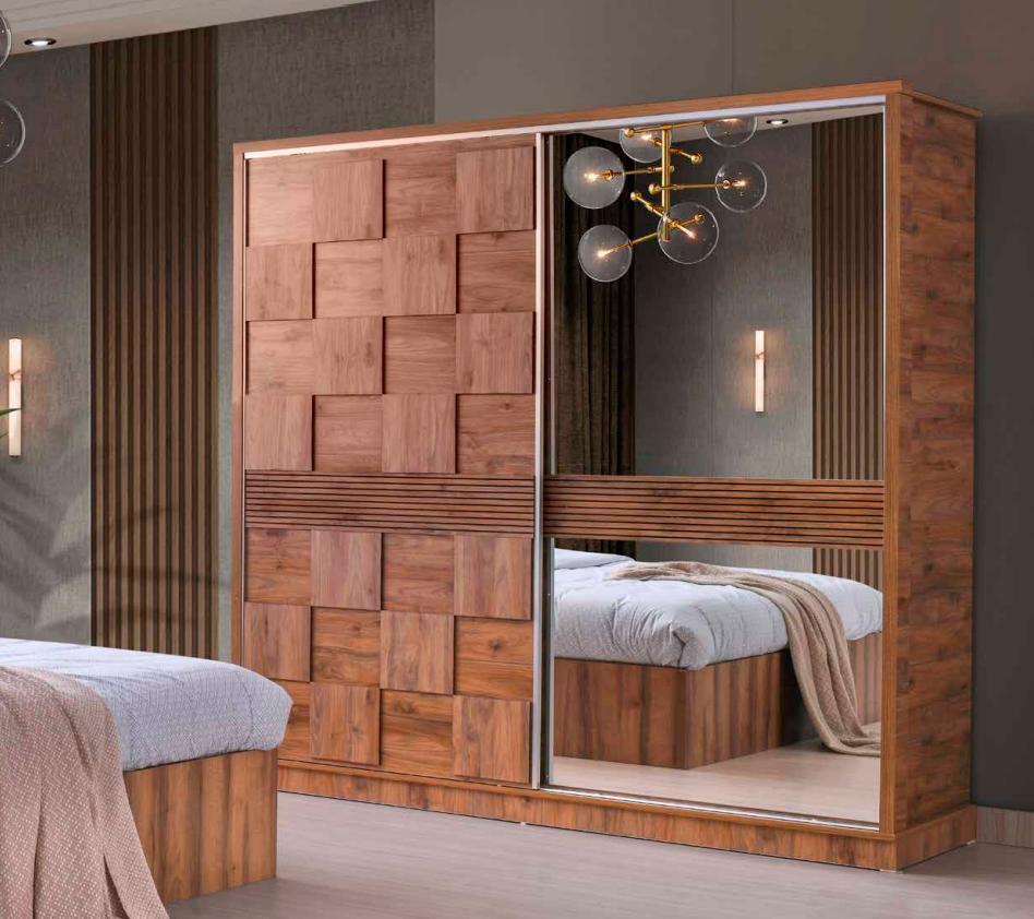 Bedroom Wardrobe Rectangular Style Pattern Modern Design Brown