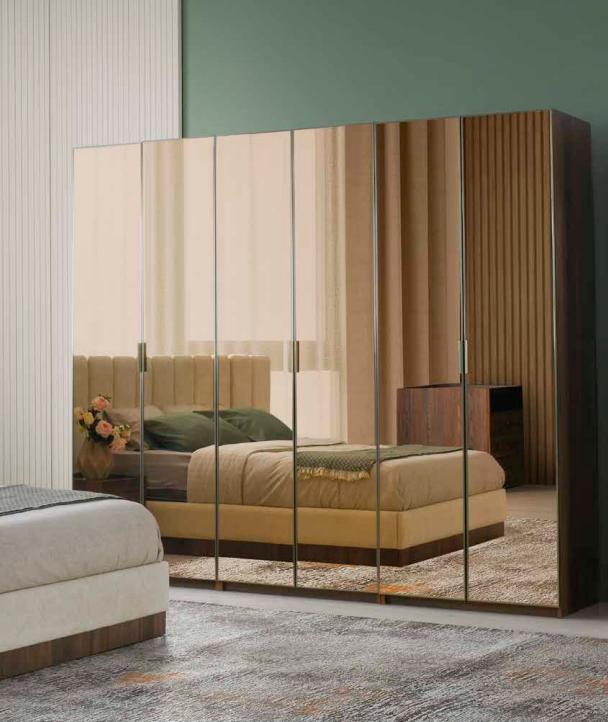 Rectangular Wardrobe Bedroom Modern Design Style Glass Doors Brown