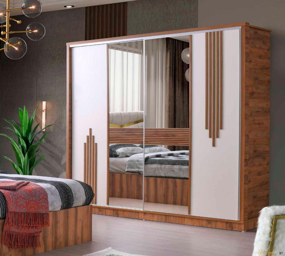 Wardrobe Rectangular Shape Two Tone Modern Design Bedroom White Brown