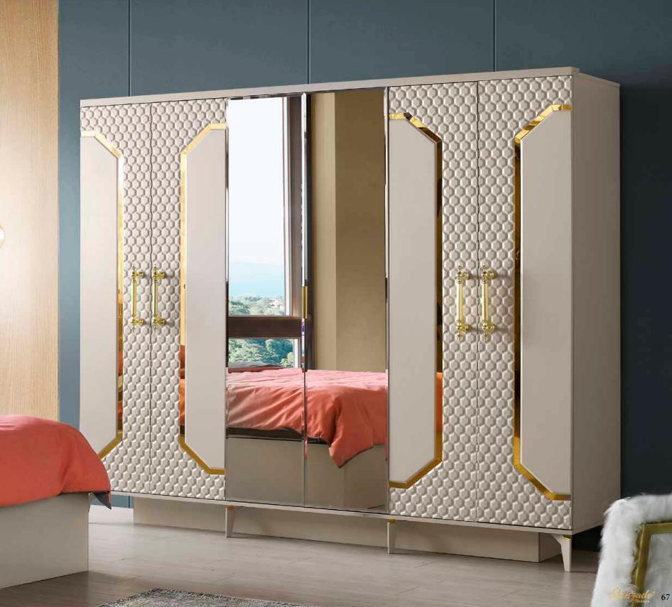 Wardrobe Modern Rectangular Design Style Bedroom Plain Mirror Beige