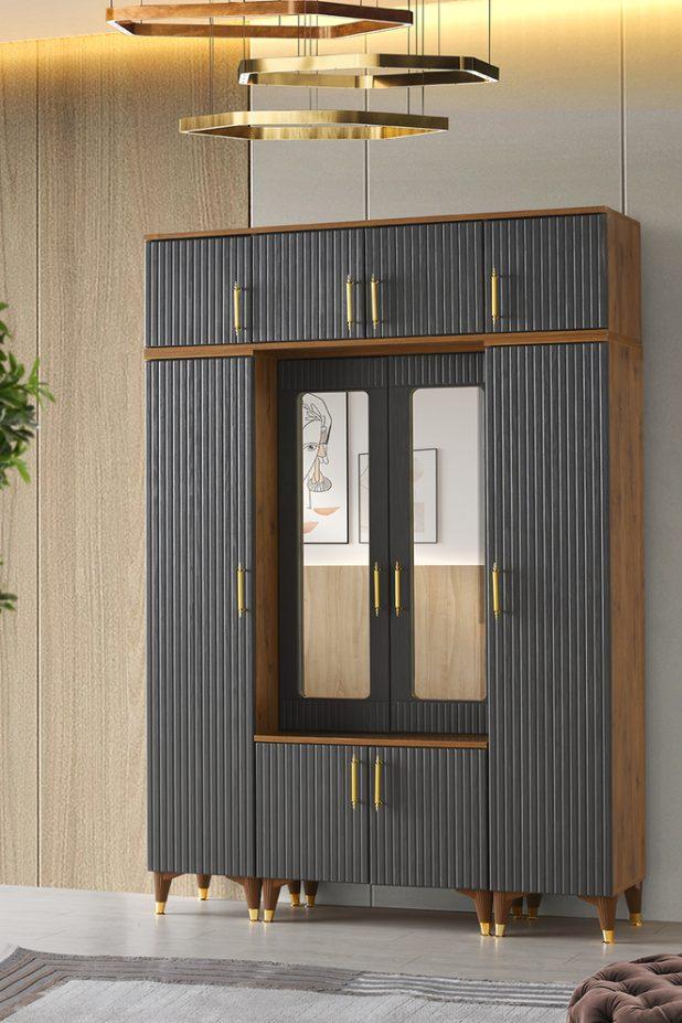 Wardrobe for Bedroom Rectangular Modern Design Two Tone Style Gray Brown