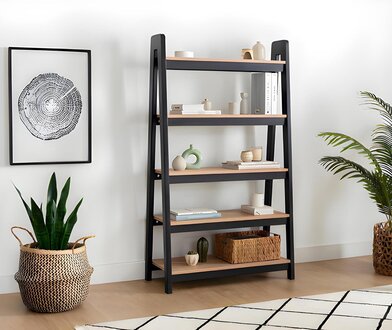 Black-Beige Bookcase Living Room Filing Shelves Wooden Shelves Furniture