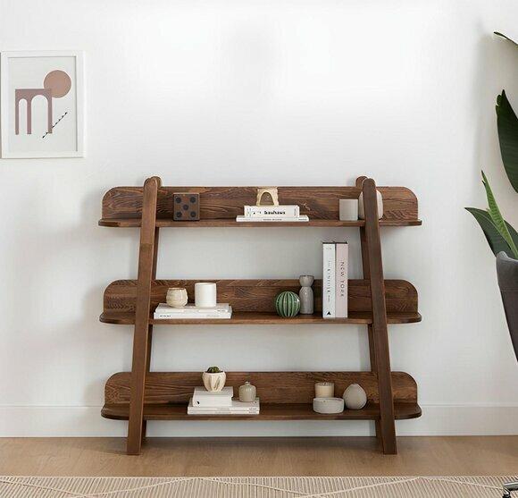 Modern Dark Brown Bookshelf Designer Shelves Wooden Storage Shelves