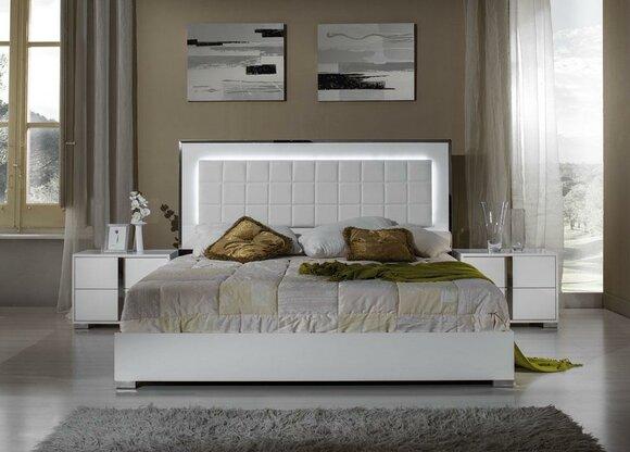 Bedroom Bed Nightstand Wooden Bedside Tables Double Bed Beds White Modern 3tlg