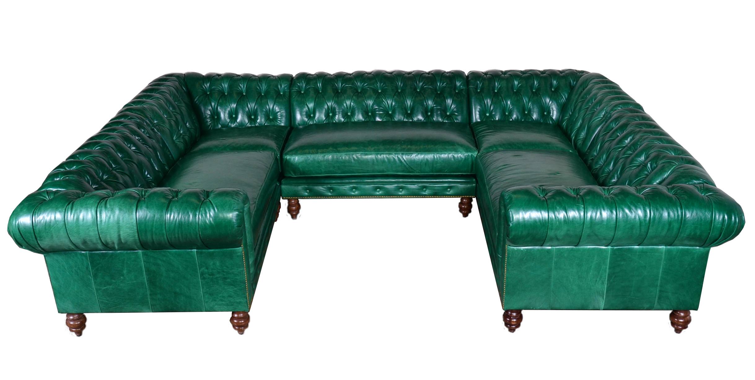 Chesterfield Corner Sofa Classic U-Shaped Corner Couch Faux Leather Green Cover New