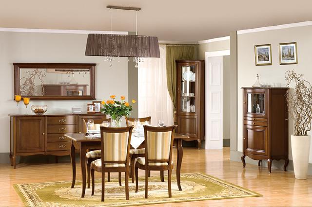 Dining room set of rectangular table, 6x chairs, showcase, sideboard & mirror in classic style prato collection