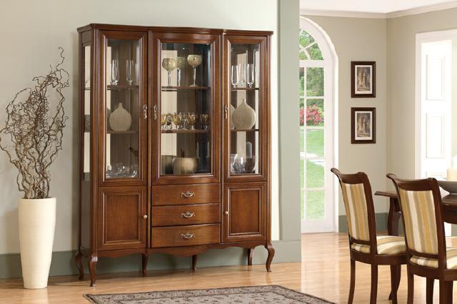 Living room wooden showcase with glass swing doors in art nouveau prato collection