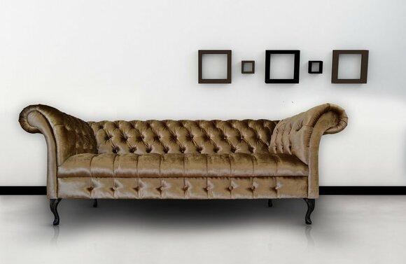 Chesterfield Sofa 3-Seater Brown Textile Upholstery Elegant Classic Design Comfortable Couch New