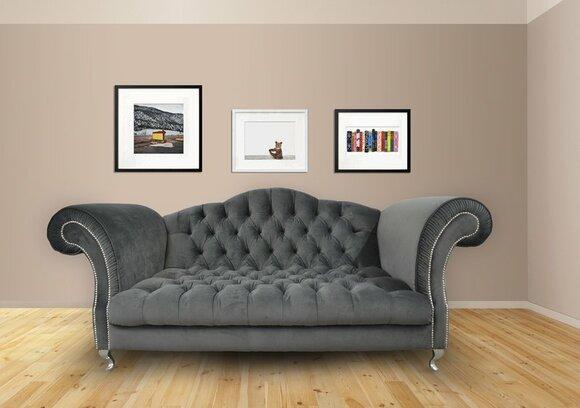 Chesterfield Sofa 3-Seater Grey Textile Royal Classic New Comfortable Living Room Couch