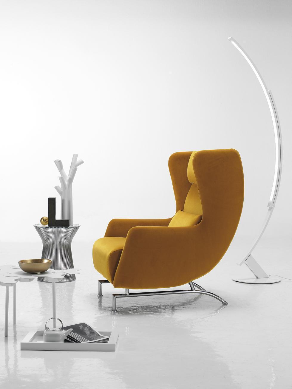 Armchair seat single seater design yellow upholstery living room furniture wing chair Prianera