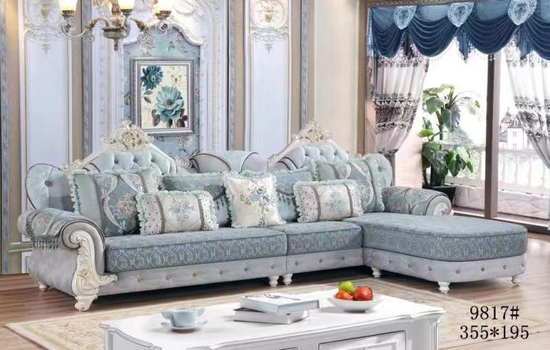 Corner sofa L-shape textile luxury sofa living area blue couches furniture