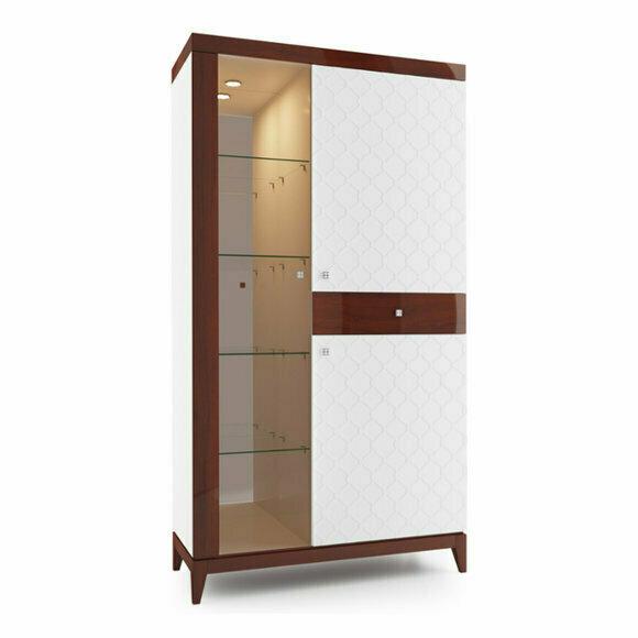 Modern style made of real wooden gloss showcase with glass shelves model - W2A