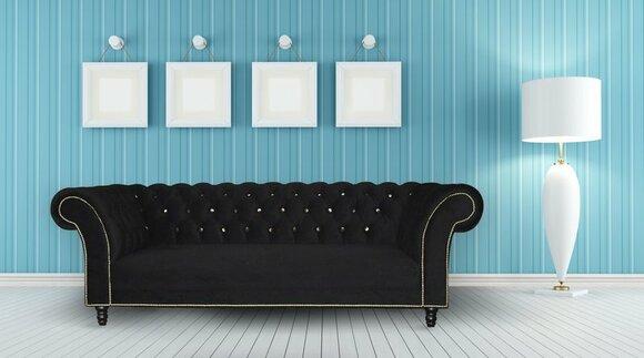 Chesterfield Sofa 3-Seater Black Textile Upholstery Comfortable Couch With Buttons New