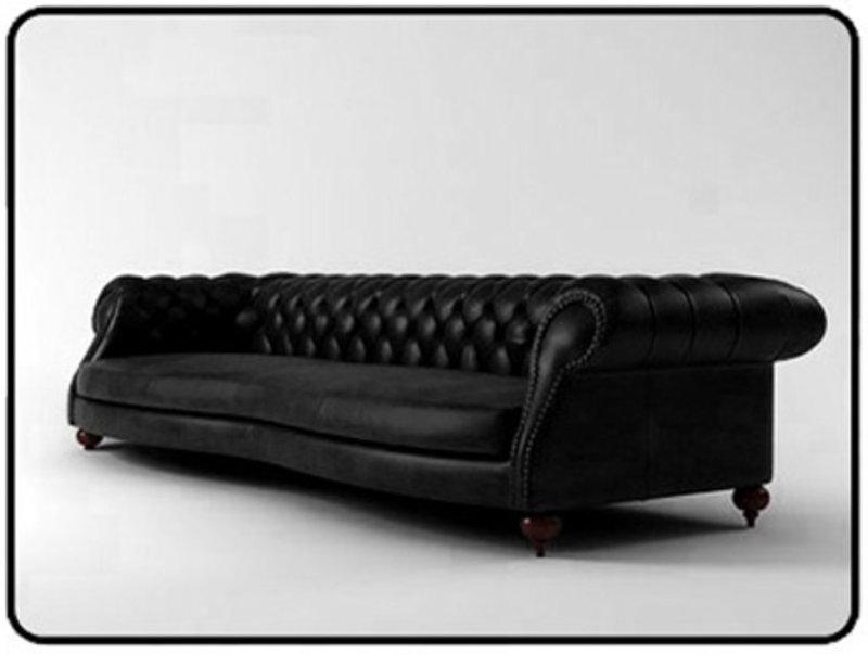 Leather Chesterfield Sofa XXL 300cm Length Black Faux Leather Upholstered Couch "Charly" New