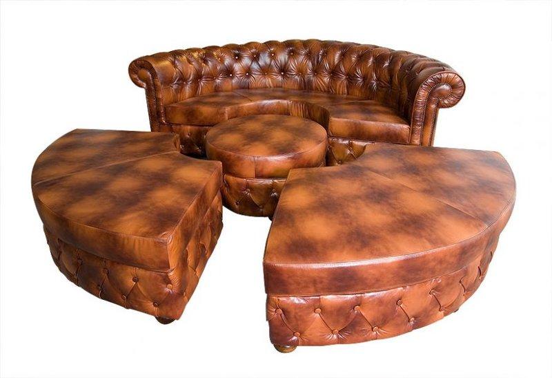 Buy Chesterfield 3-in-1 Round Sofa Stool + Coffee Table Bright Brown Faux Leather Upholstered Couch New