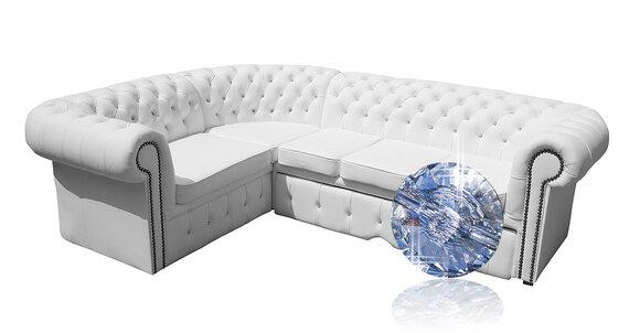 Luxurious Chesterfield Corner Sofa L-Shaped Snow White Faux Leather / Textile Comfortable New