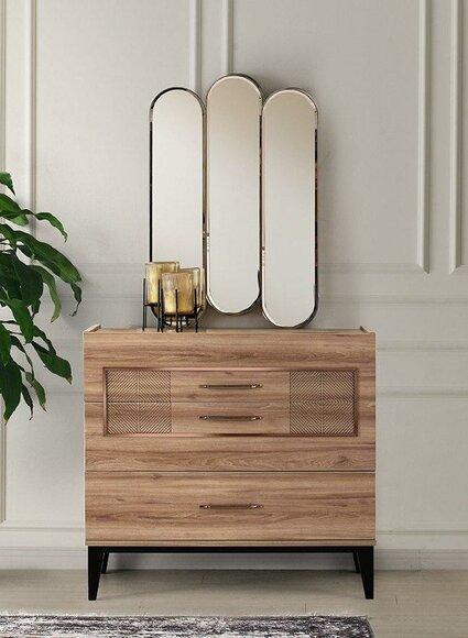 Group Chest of drawers with mirror Wardrobe Wooden wardrobe Brown Bedroom