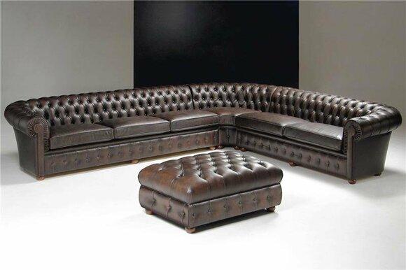 Chesterfield Corner Sofa L-Shaped Comfortable Living Room Couch With Cushions Brown Faux Leather New