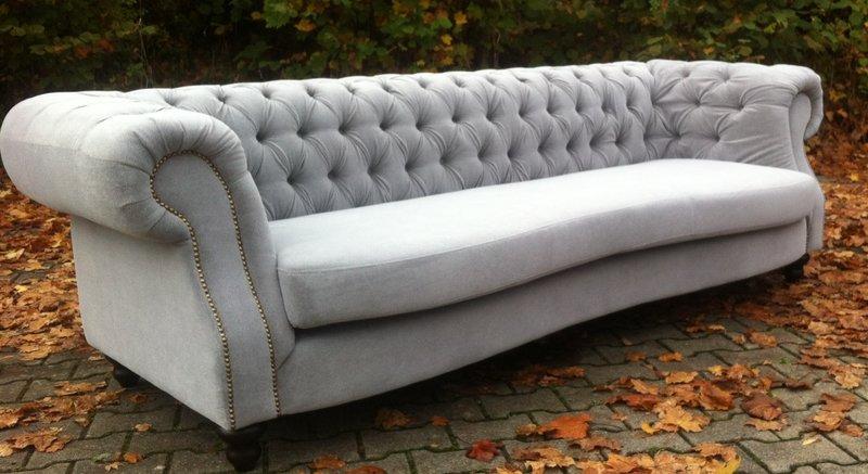 Chesterfield Sofa XXL 4-Seater Light Grey Comfortable Couch Padded Textile Fabric Upholstered New