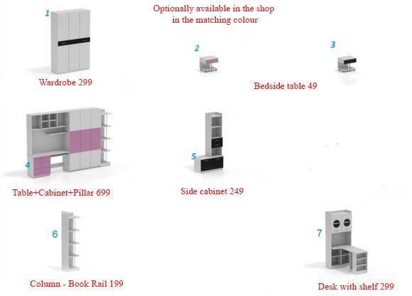 RAJ - Series Free room design: closet bed bedside table bookcase cabinet Free choice of colors