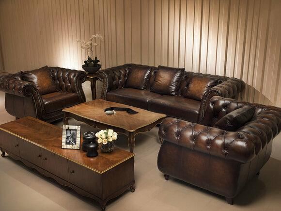 Luxurious Chesterfield Sofa Set 3+1+1 Seaters Classic Brown Faux Leather Comfortable Amazing Couches New