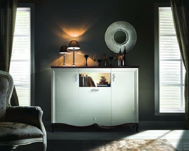 Wooden sideboard with 3 swing & a sliding door in art nouveau style italian furniture milano collection MI-KBD