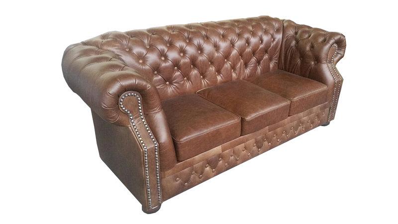 Chesterfield Sofa 3-Seater Italian Vintage Cowhide Leather 100% Genuine Leather Brown Comfortable Couch