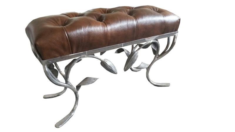 Chesterfield Stool Footstool Pufa Chaise with Metal Feet Vintage Leather Textile