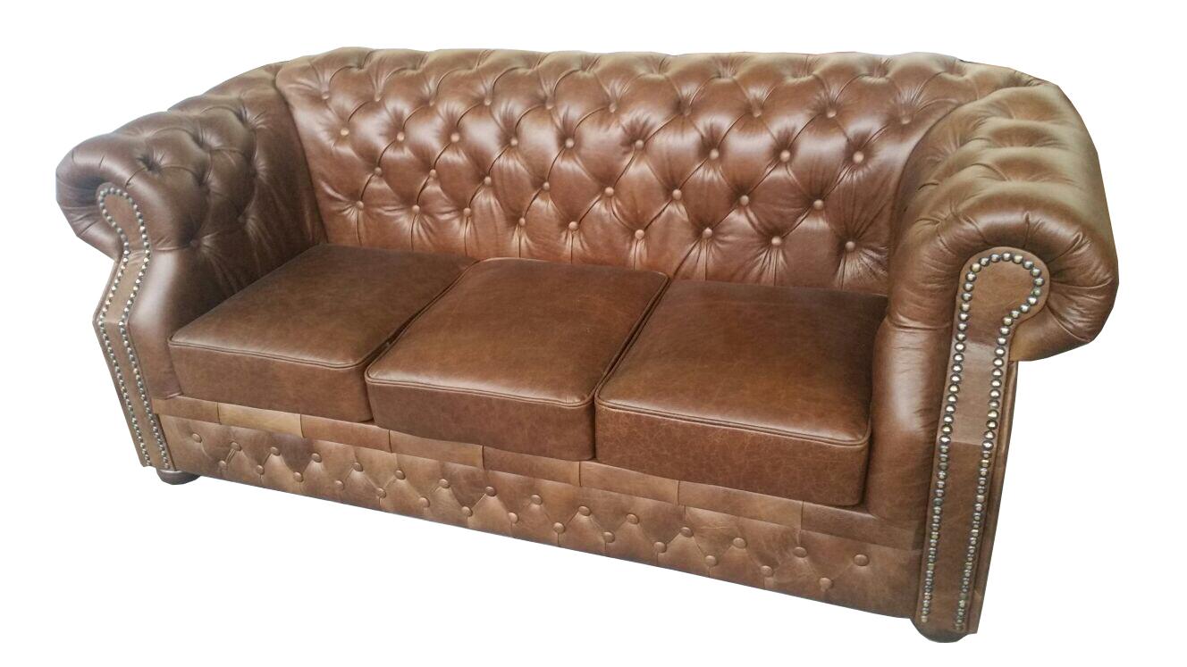 Chesterfield Premium Sofa 3-Seater Brown Italian Cowhide Leather Vintage Style New