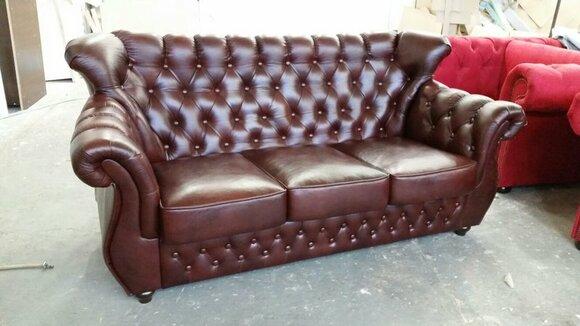 Sofa Chesterfield 3-Seater Italian Cowhide Leather Brown Couch Tall Wing Backrest Comfortable New