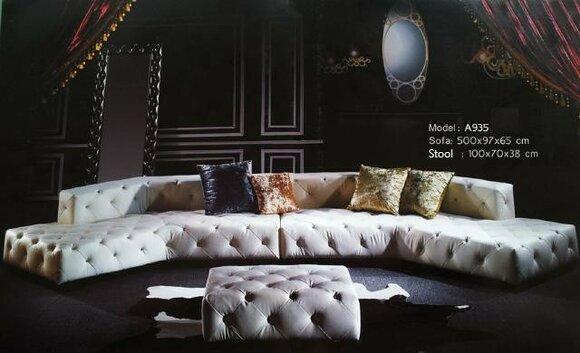 Chesterfield Corner Sofa U-Shaped Upholstered Faux Leather or Textile White New